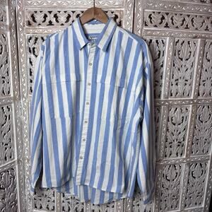 Men’s Marc Daniels Bold Thick Awning Blue & White Stripe Button Down Blue L